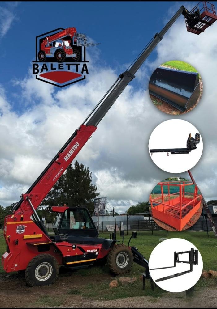 Manitou telehandler attachments laid out at Baletta